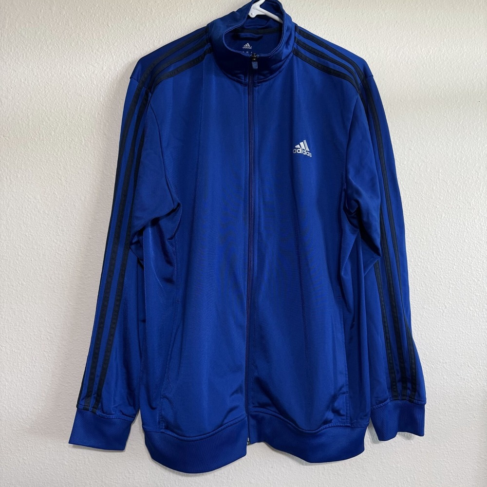 Adidas Essential Track Jacket Men's Large Blue 3-Stripe Full Zip Sports Tracking